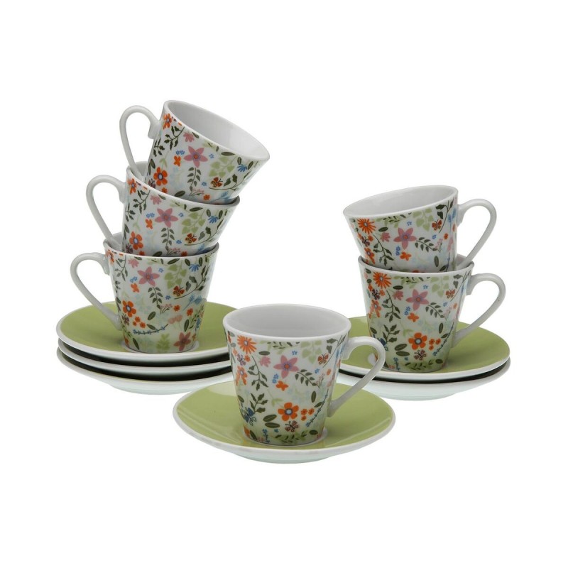 Lot de tasses avec soucoupes Versa Porcelaine Fleurs