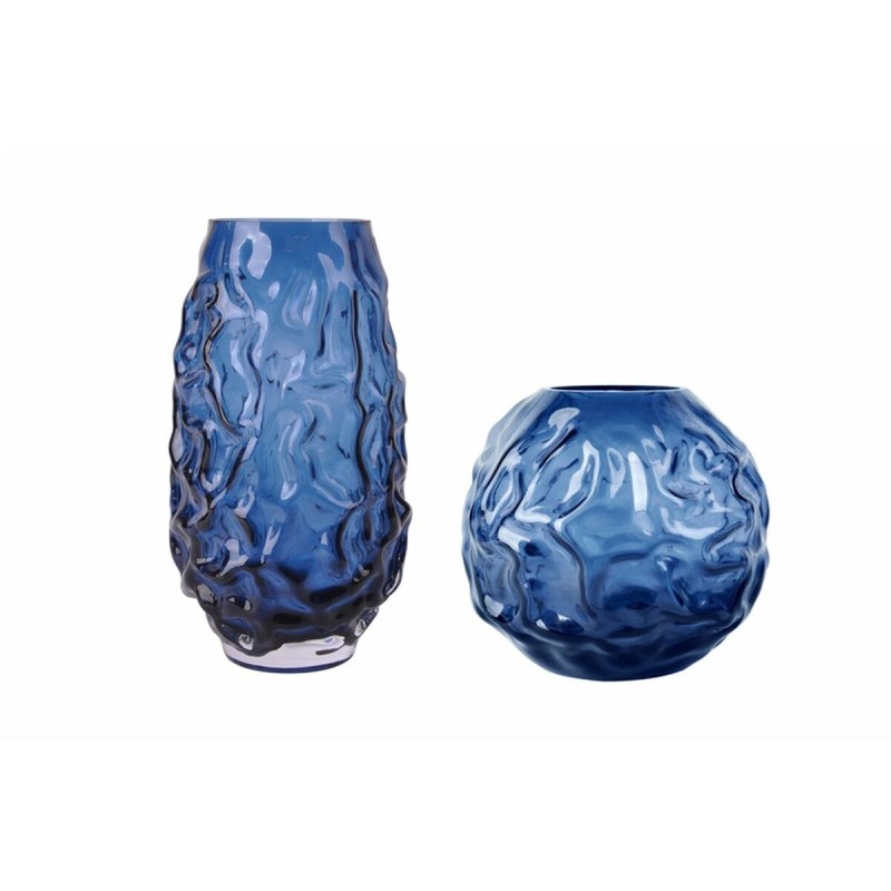 Vase Home ESPRIT Bleu Verre Moderne 21,5 x 21,5 x 19 cm