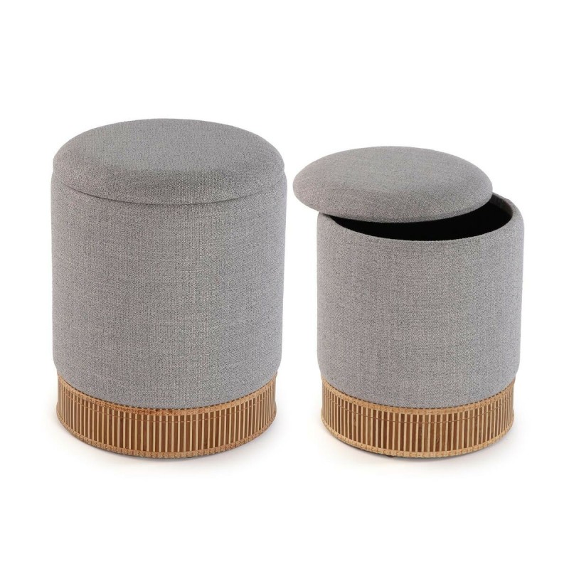 Pouf convertible Versa Gris Bambou Bois MDF 36 x 44 x 36 cm (2 Pièces)