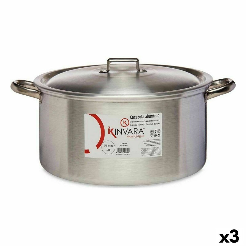 Casserole avec Couvercle Kinvara 100012 Argenté 15 L (3 Unités)