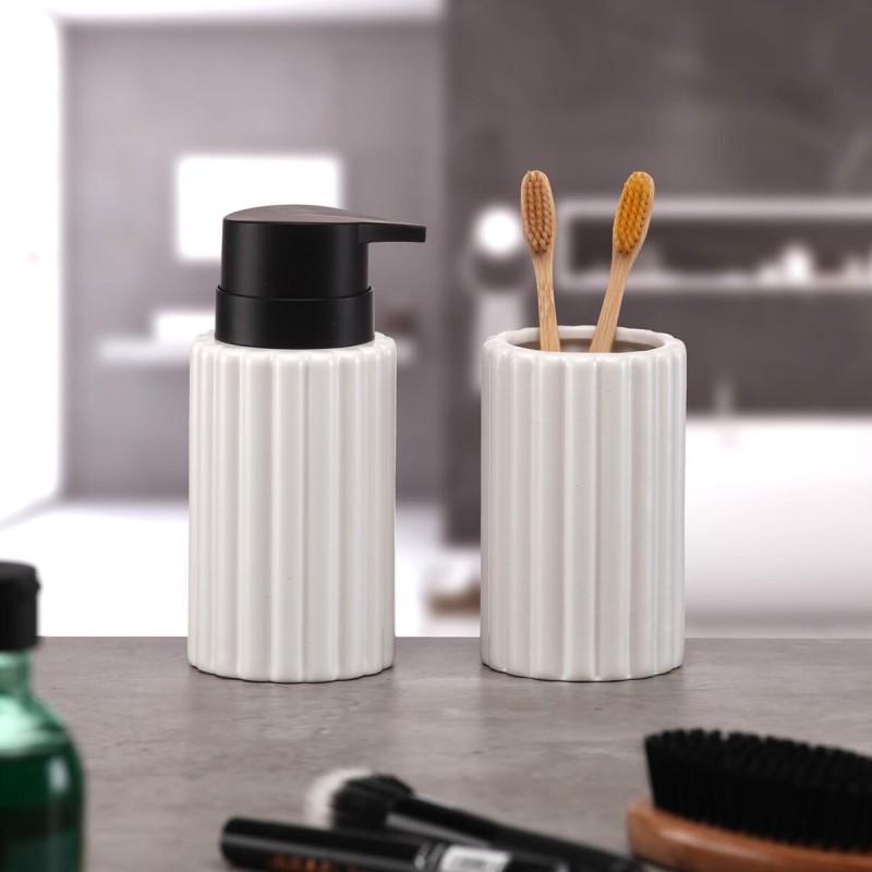 Distributeur de Savon Versa Blanc Céramique Bambou