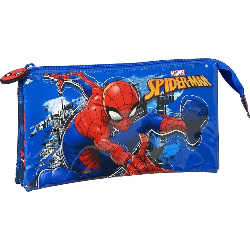 Trousse Fourre-Tout Triple Spider-Man Great Power Bleu Rouge 22 x 12 x 3 cm