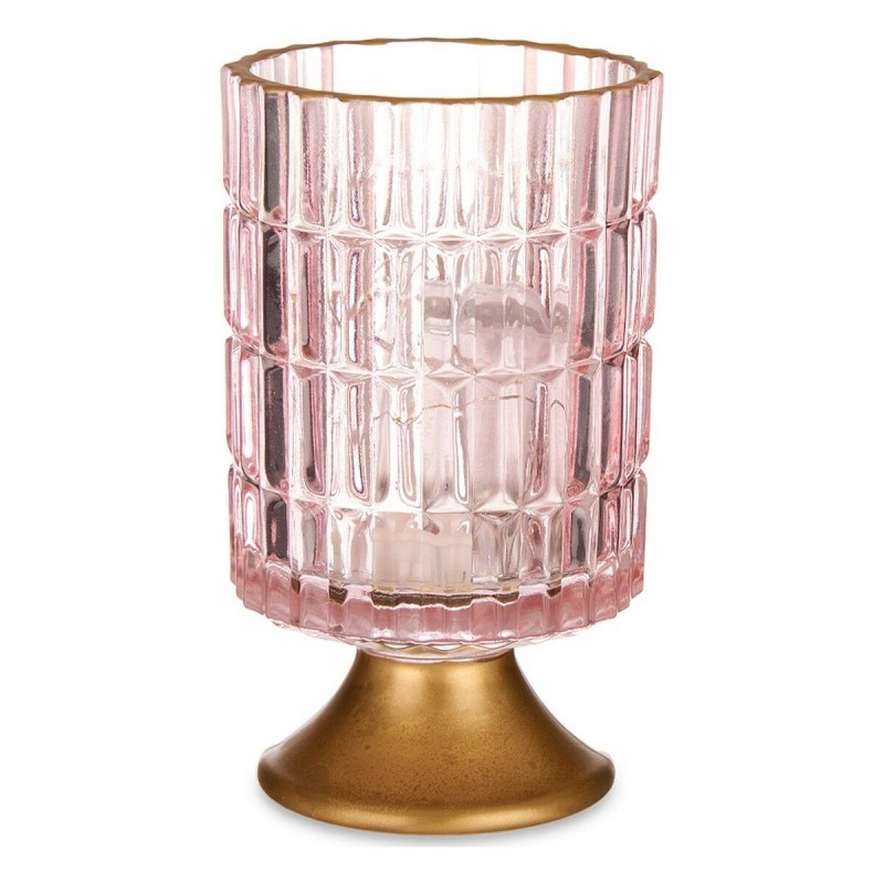 Lanterne à LED Rayures Rose Doré verre (10