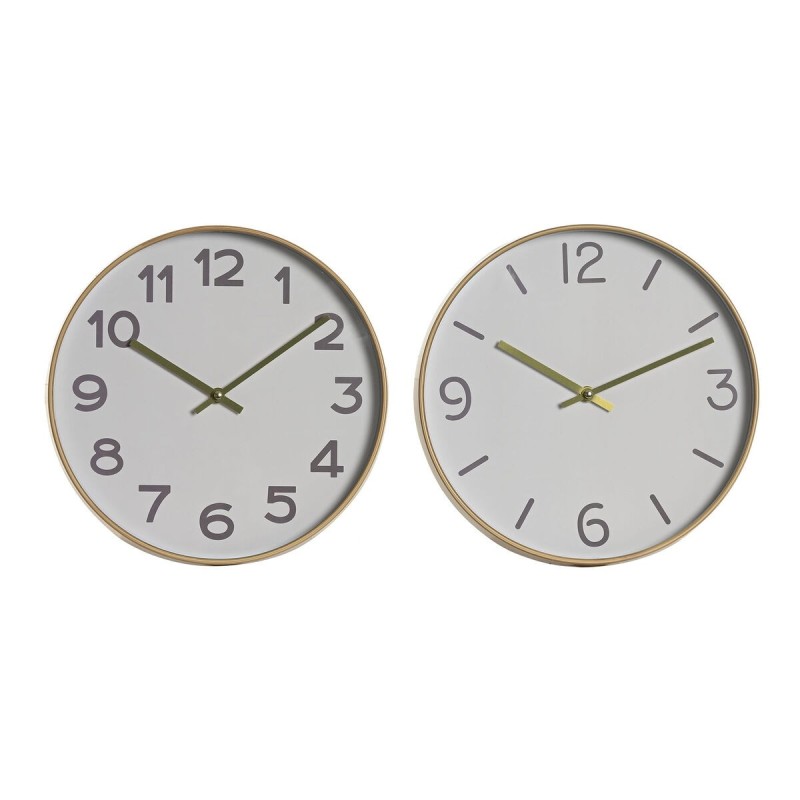 Horloge Murale Home ESPRIT Blanc Doré PVC 30 x 4 x 30 cm (2 Unités)