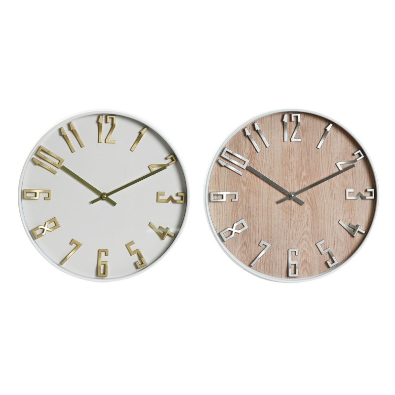 Horloge Murale Home ESPRIT Blanc Doré Argenté PVC 30 x 4 x 30 cm (2 Unités)