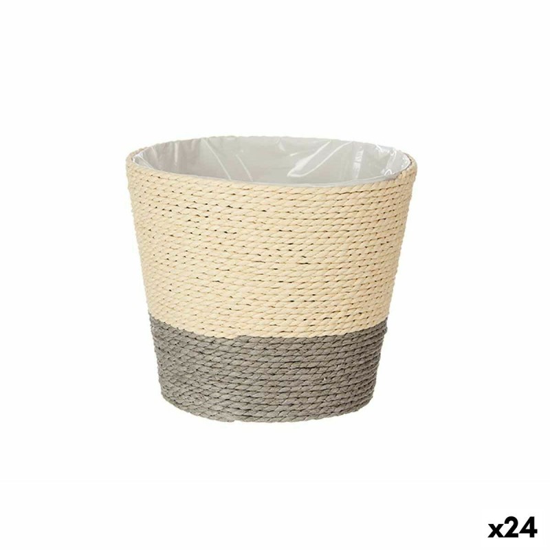 Cache-pot Ibergarden 86439 Gris Naturel Corde Plastique 15 x 15 x 14 cm (24 Unités)