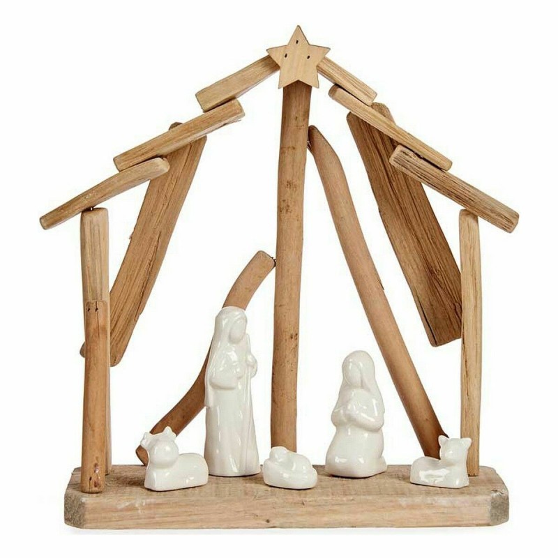 Crèche de Noël Céramique Marron Blanc 2 Unités 25 x 28 x 10 cm Naturel Bois (2 Unités)