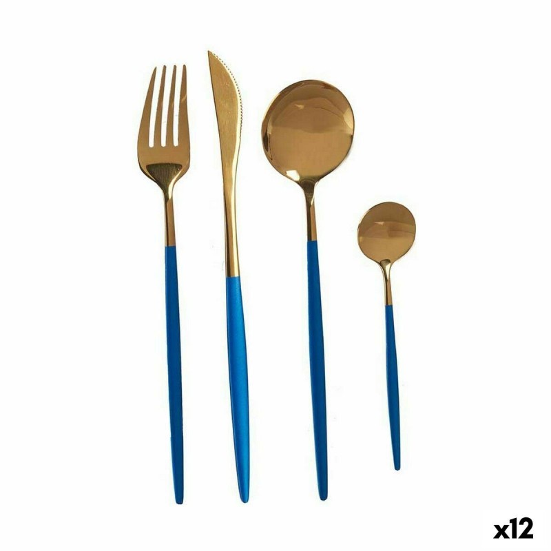 Ensemble de Couverts Kinvara BST-CT022 Bleu Doré Acier inoxydable (12 Unités)