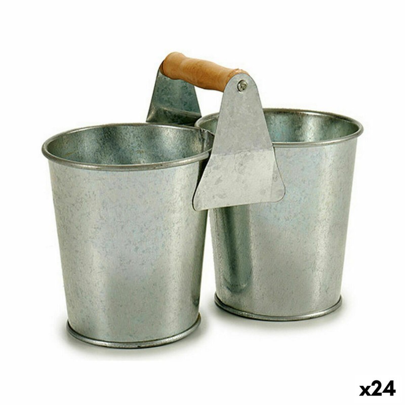 Cache-pot Ibergarden D60088-B Marron Argenté Bois Zinc Double 20 x 15 x 10