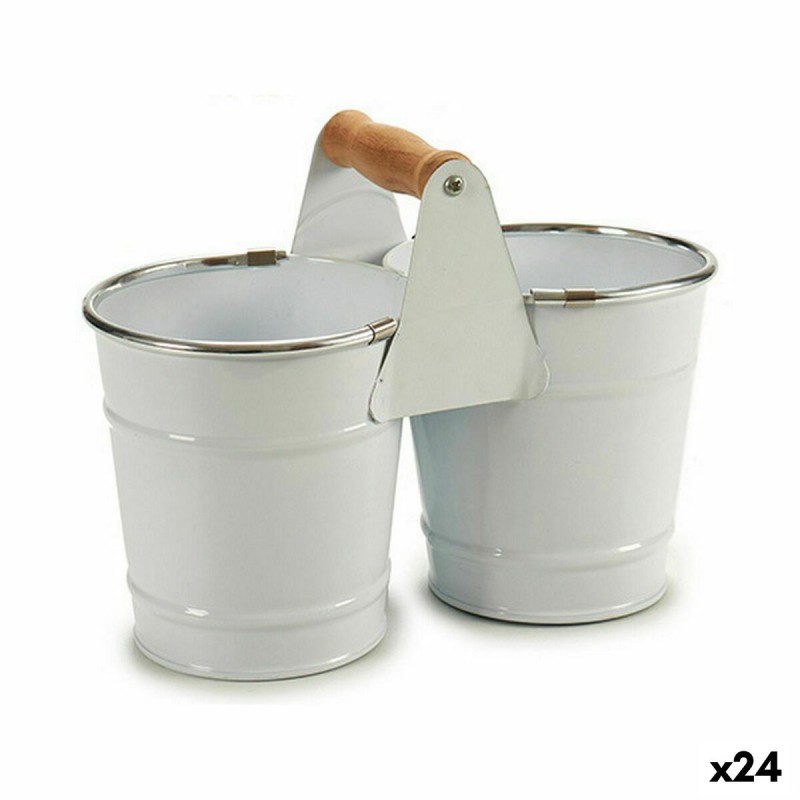 Cache-pot Ibergarden D60088-D Blanc Argenté Bois Zinc Double 20 x 15 x 10