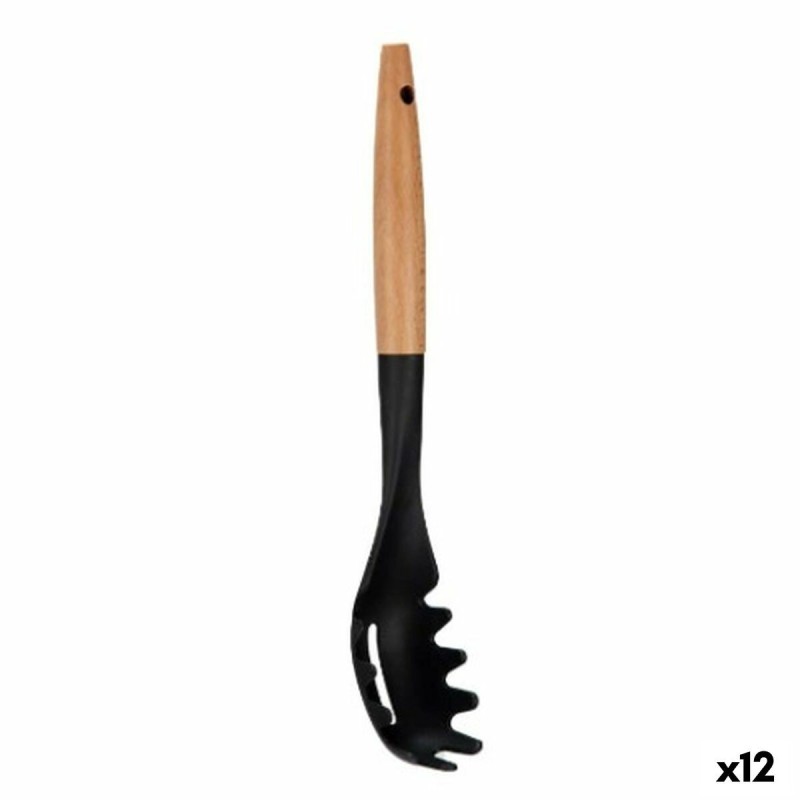 Cuillère de service pour les pâtes Kinvara KT190072-6 PBT Noir Naturel Bois 6 x 33