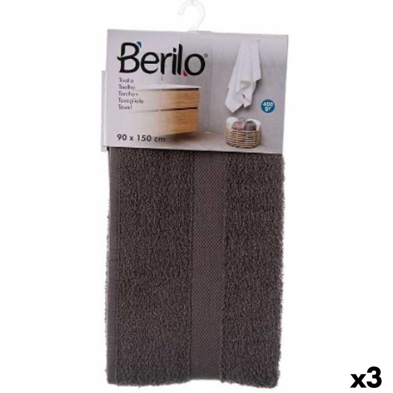 Serviette de toilette Berilo 89671 Gris 80 % coton 20 % Polyester 90 x 150 cm 90 x 0