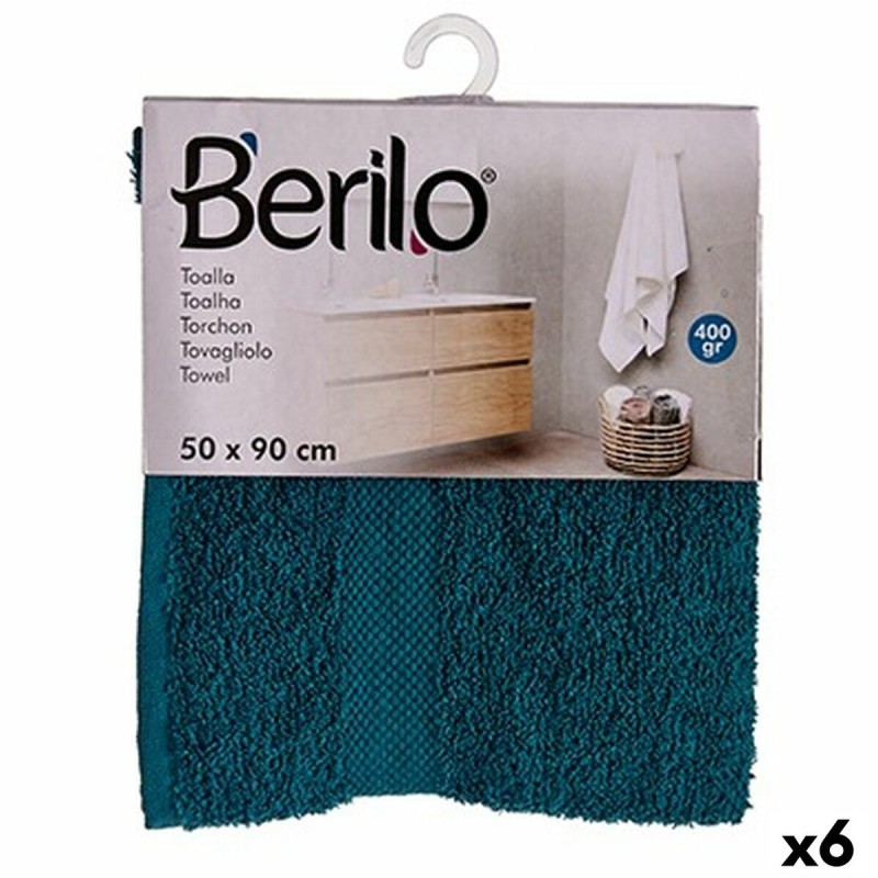 Serviette de toilette Berilo 89673 Bleu 80 % coton 20 % Polyester 50 x 90 cm (6 Unités)