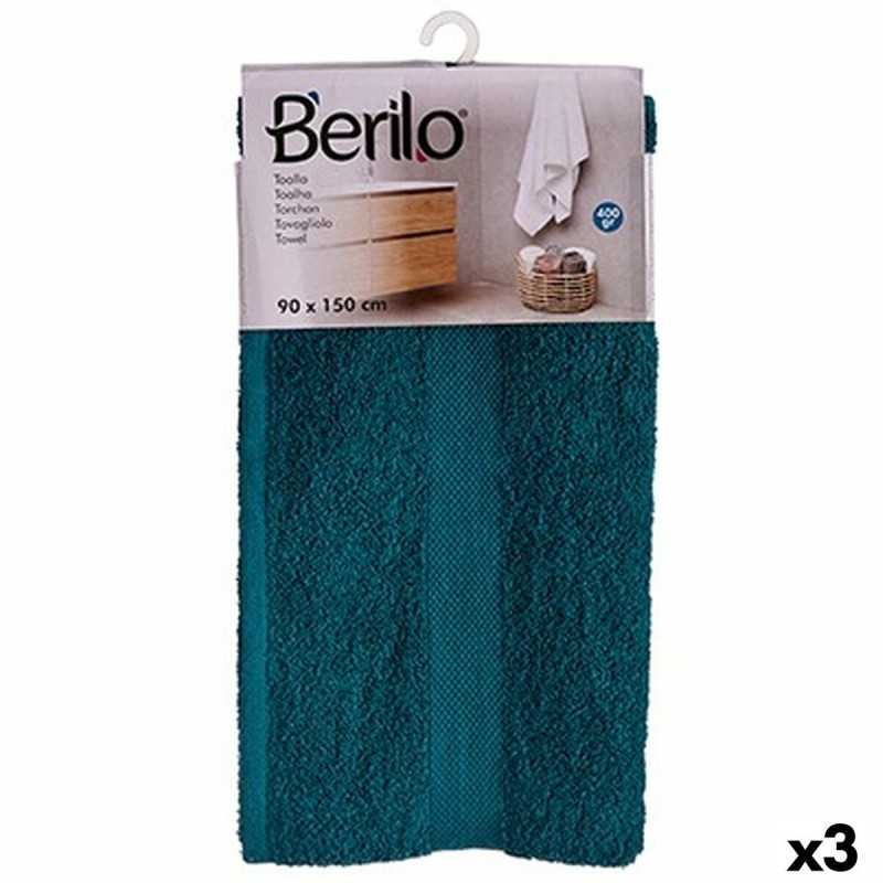 Serviette de toilette Berilo 89675 Bleu 80 % coton 20 % Polyester 90 x 150 cm (3 Unités)