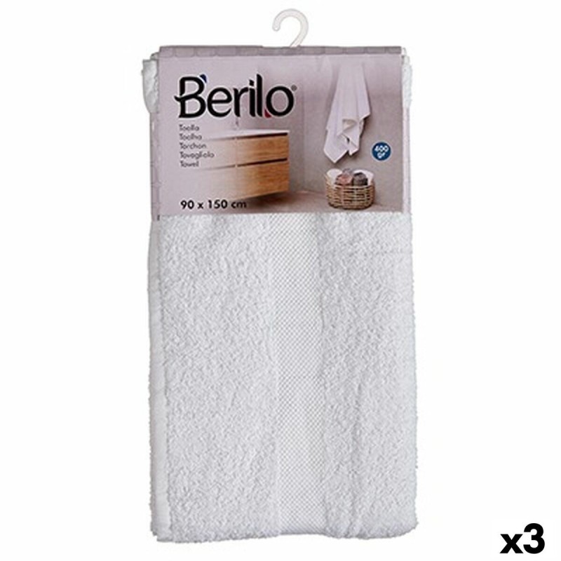 Serviette de toilette Berilo 89679 Blanc 80 % coton 20 % Polyester 90 x 150 cm 90 x 0