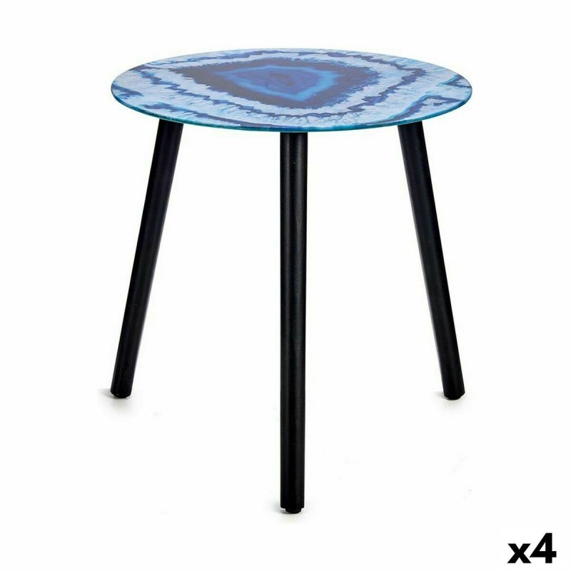 Table d'appoint Marbre Bleu Noir Verre 40 x 41