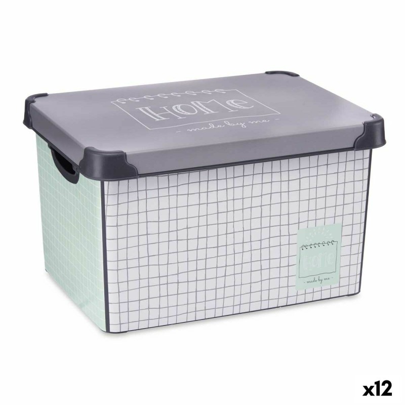 Boîte de rangement avec couvercle Kipit Home Gris Plastique à carreaux 22 L 29 x 23