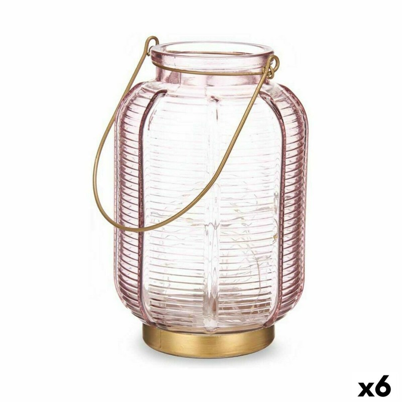 Lanterne à LED Rayures Rose Doré verre 13