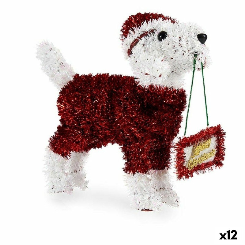 Figurine Décorative Chien guirlande Blanc Rouge polypropylène PET 9 x 23 x 29