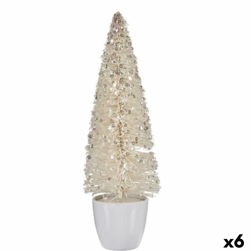 Figurine Décorative Sapin de Noël Blanc Plastique 10 x 33 x 10 cm (6 Unités)