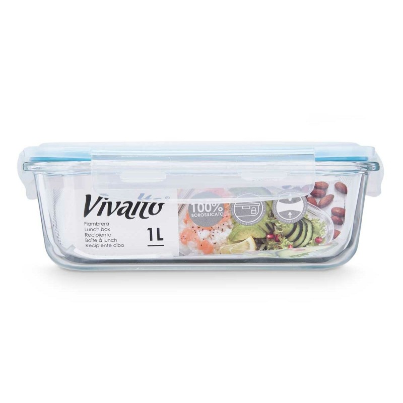 Boîte à lunch Vivalto 90549 Transparent Silicone Verre Borosilicaté 1 L 22 x 7 x 16,5 cm (12 Unités)