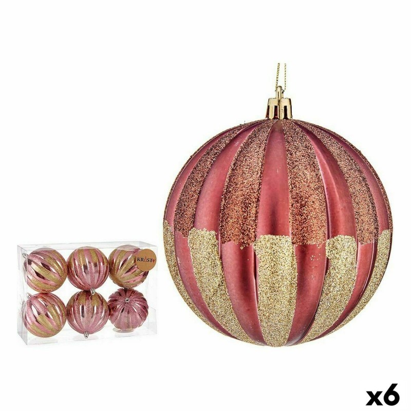 Lot de boules de Noël 10 cm Rose Doré Plastique (6 Unités)