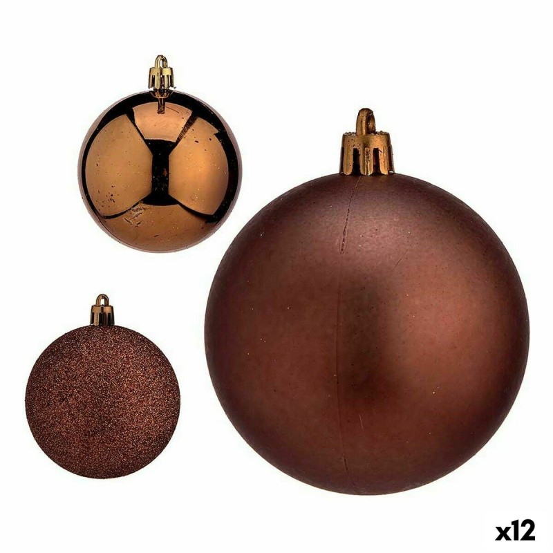 Lot de boules de Noël Marron Plastique 7 x 8 x 7 cm (12 Unités)