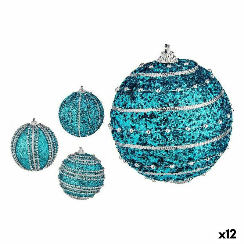 Lot de boules de Noël Avec relief Ø 8 cm Bleu PVC (12 Unités)