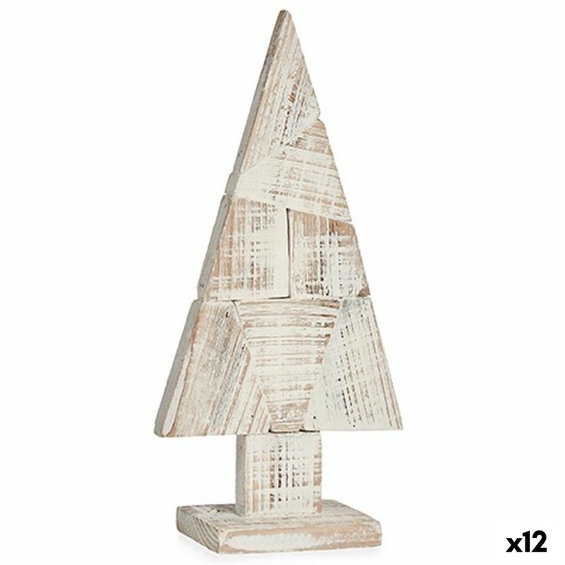 Figurine Décorative Sapin de Noël Blanc Naturel Bois 9 x 41