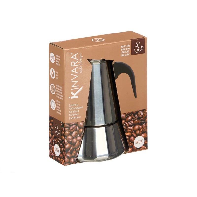 Cafetière Italienne Kinvara S12AA-4T Noir Argenté Acier 4 Tasses