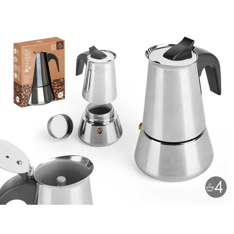 Cafetière Italienne Kinvara S12AA-4T Noir Argenté Acier 4 Tasses