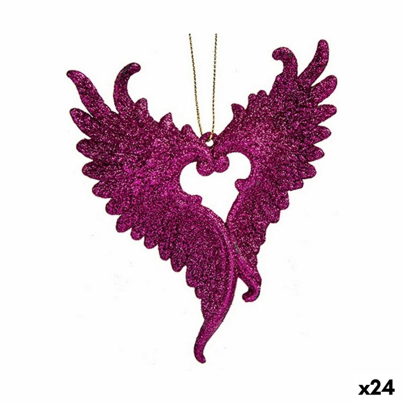 Décorations de Noël Ailes d'ange Fuchsia Plastique Paillettes 12 x 13 x 2