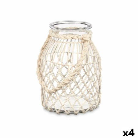 Bougeoir Boîte Blanc Transparent verre Corde 20 x 30 cm (4 Unités)