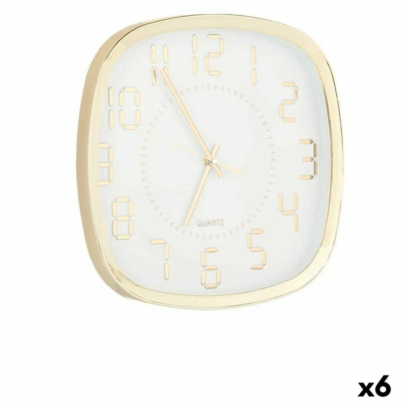 Horloge Murale Carré Doré verre Plastique 31 x 31 x 4