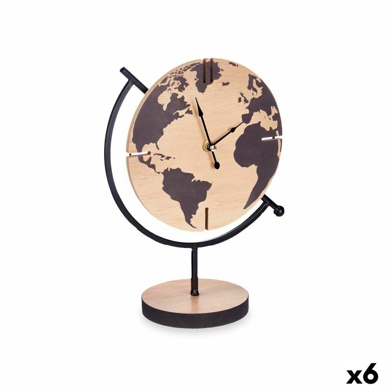 Horloge de table Mappemonde Noir Métal Bois MDF 22