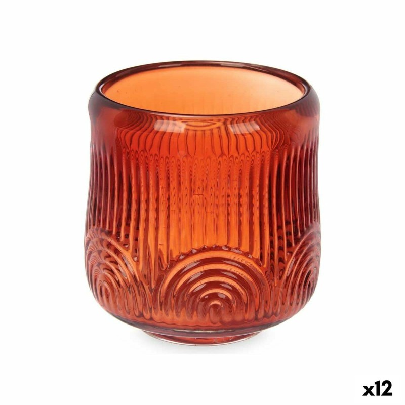 Bougeoir Rayures Orange Verre 9 x 9