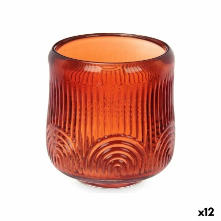 Bougeoir Rayures Orange Verre 9 x 9