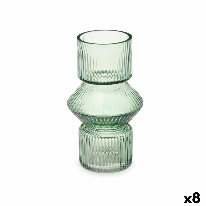 Vase Rayures Vert Verre 9