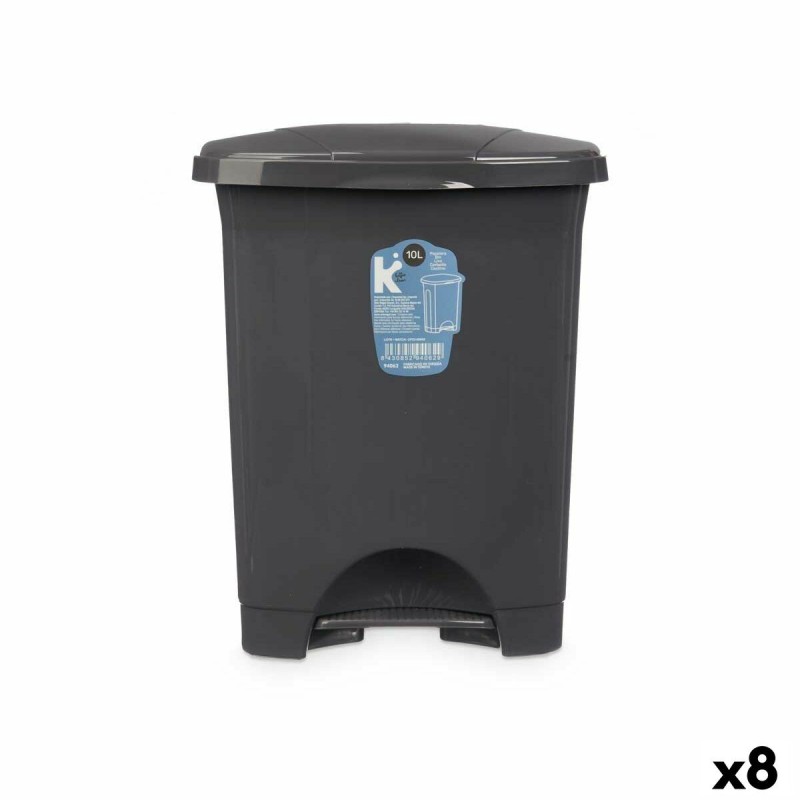 Poubelle à pédale Anthracite Plastique 10 L (8 Unités)