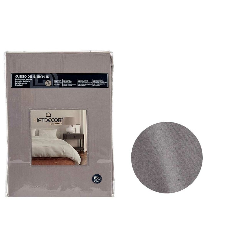 Jeu de draps Gris foncé Gran lit 2 persones 3 Pièces