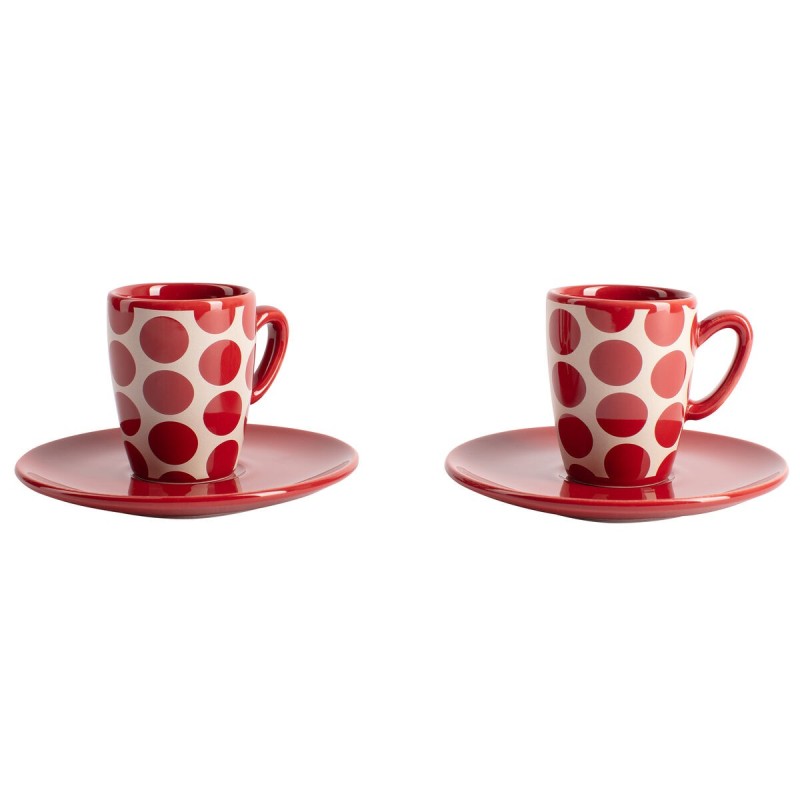 Lot de tasses avec soucoupes Benetton Rouge Grès Taupes 4 Pièces