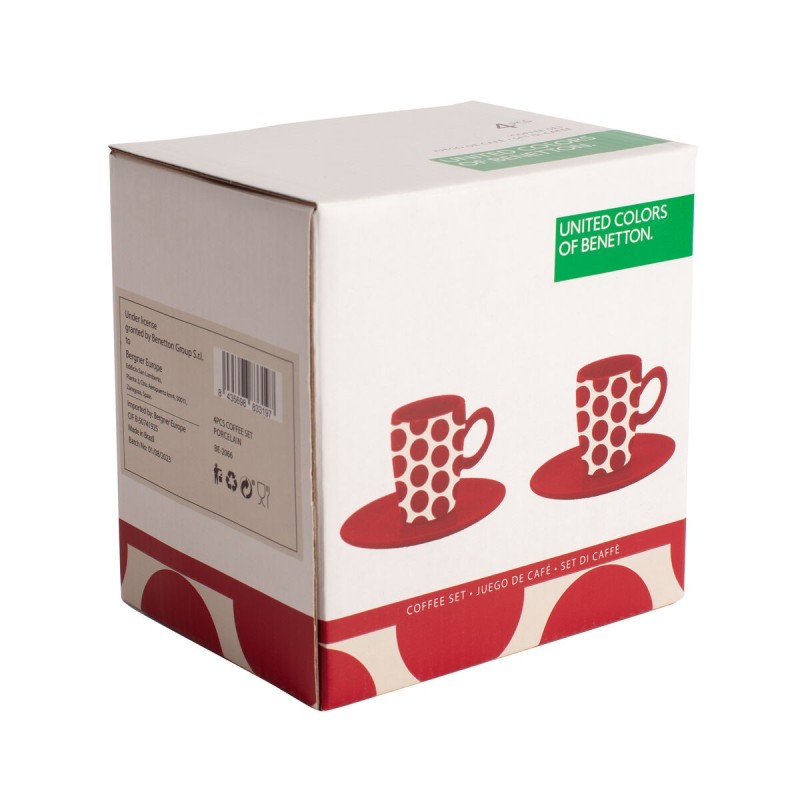 Lot de tasses avec soucoupes Benetton Rouge Grès Taupes 4 Pièces