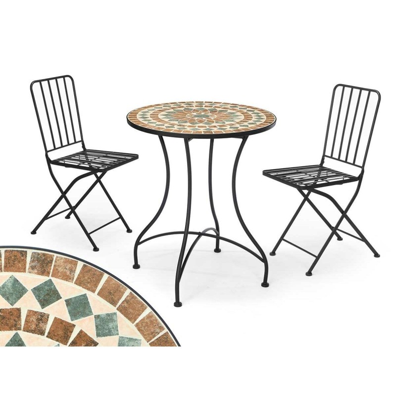 Table avec 2 chaises Ibergarden Mosaico-Forja Marron Noir