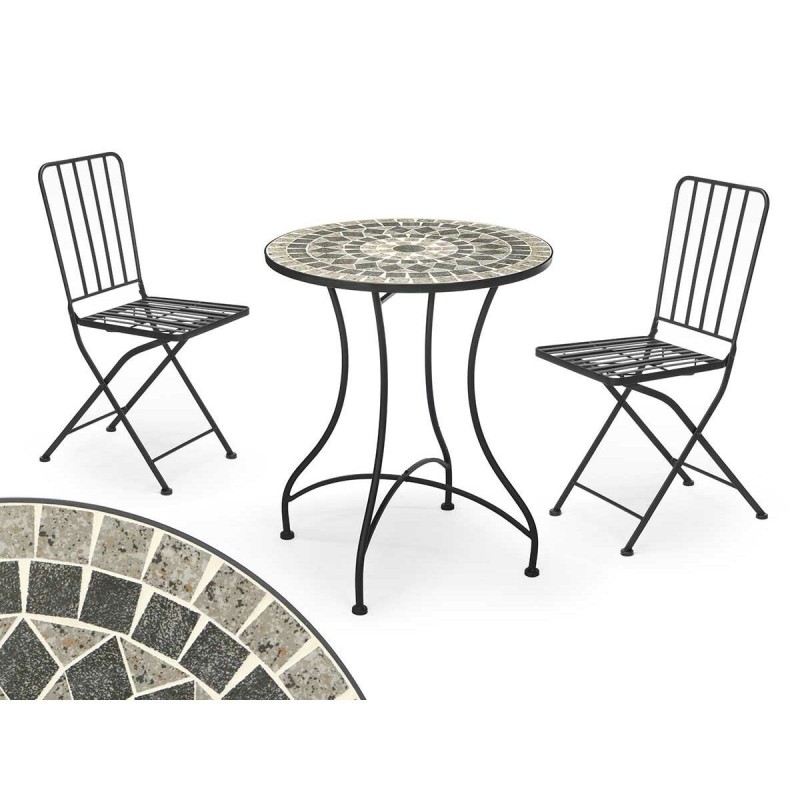 Table avec 2 chaises Ibergarden Mosaico-Forja Noir Gris