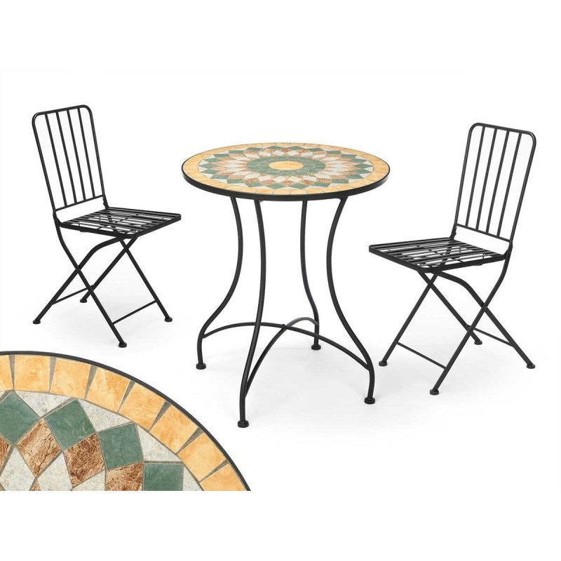 Table avec 2 chaises Ibergarden Mosaico-Forja Noir Ocre