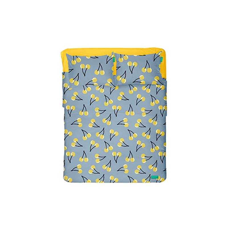 Jeu de draps Benetton Jaune Bleu Standard Cerises 4 Pièces