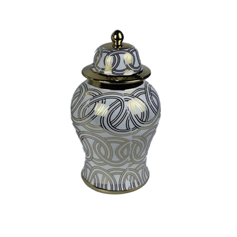 Vase DKD Home Decor Porcelaine Doré Blanc Oriental (17 x 17 x 31 cm)