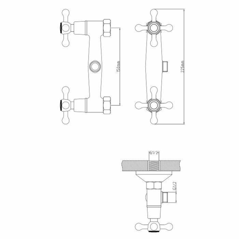 Robinet double poignée Rousseau Beverley Gris Métal Laiton 15 cm Douche