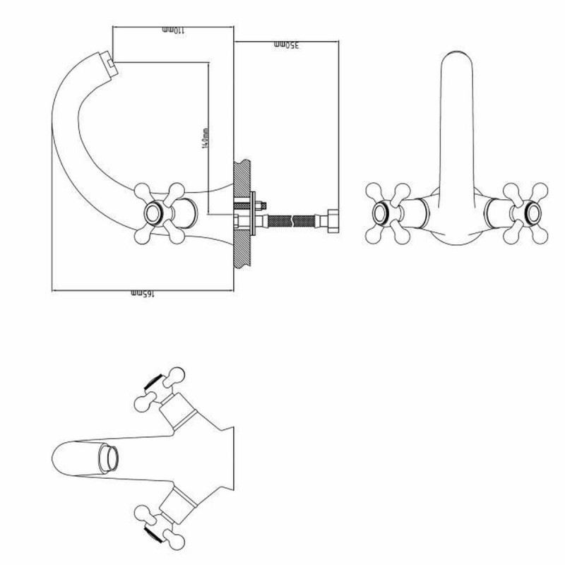 Robinet double poignée Rousseau Beverley Métal Acier inoxydable Laiton