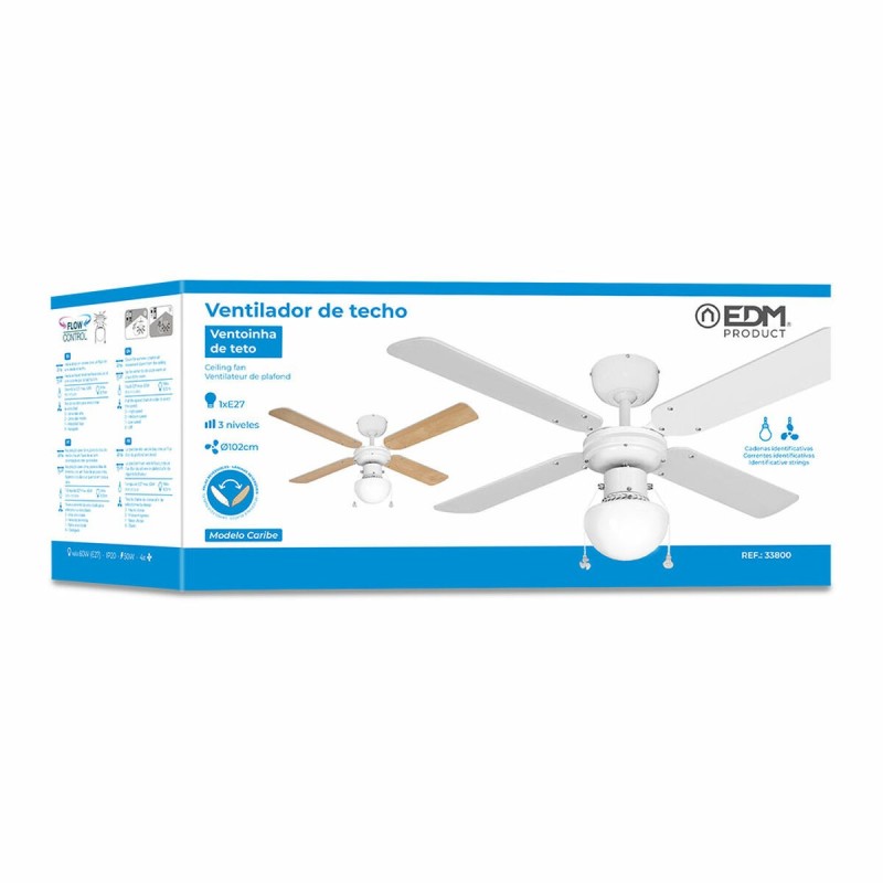 Ventilateur de Plafond avec Lumière EDM 33800 Caribe Blanc 50 W